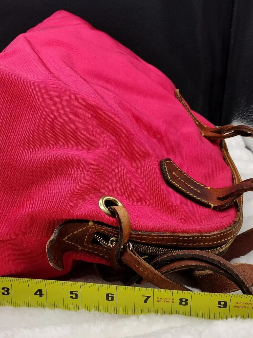 Dooney & Bourke Pink Nylon Satchel Brown Leather Trim Braided Handles Shoulder